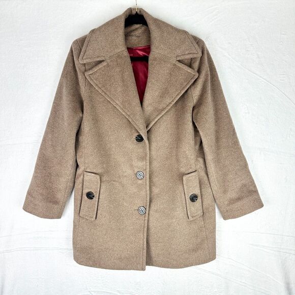 Calvin Klein Single Breasted Wool Silk Blend Peacoat Size 10 Oatmeal - Picture 2 of 7
